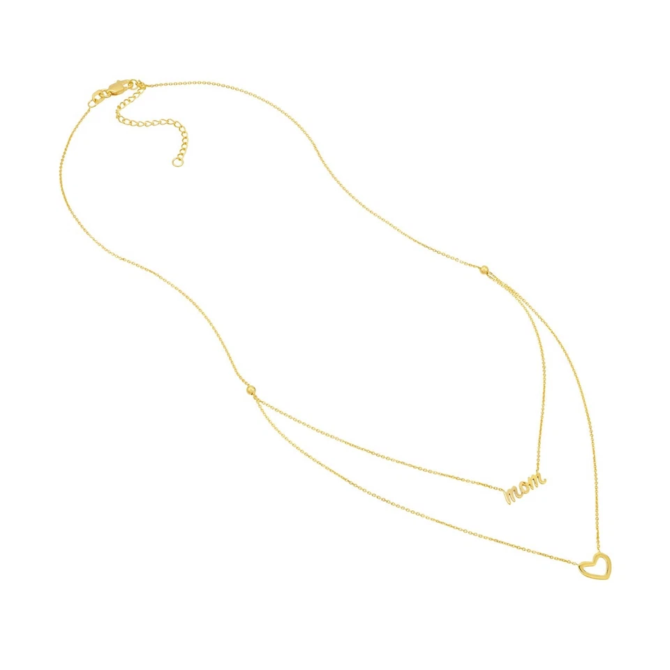 14K Solid Yellow Gold 0.80mm Script MOM and Open Heart Duet Necklace 2.44 grams - Image 3 of 4