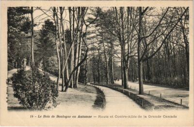 Old postcard Paris ed. B.F. Bois de Boulogne in Autumn Allee Grande Cascade (927518)
