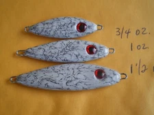 6 PCS. SHAD JIG/SPOON STYLE LURE BAIT 1-1/2, 1, 3/4 OZ. 2 EA/WHITE & BLACK VEIN