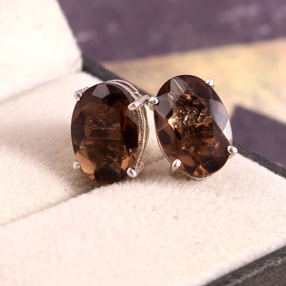 Natural Smoky Quartz Gemstone 925 Sterling Silver Designer Cufflinks For Love - Image 2 of 4