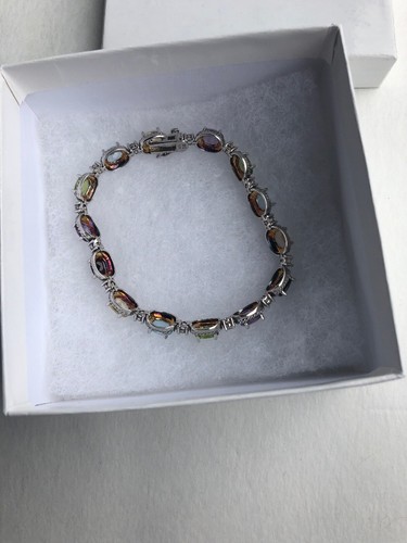 925 Sterling Silver Stamped Bracelet GARNET CITRINE AMETHYST PERIDOT TOPAZ - Picture 3 of 5