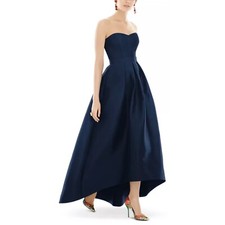 Alfred Sung D699 Strapless High Low Satin Gown Midnight Blue Size 16
