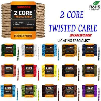 SUN_SONE 2 Core Cable Antique Twisted Braided Cable Lighting Lamp Flex Vintage Cable