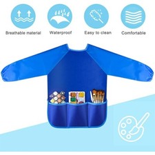 Children's Waterproof Painting Apron Art Smock Toddler Play 3 Pockets Tidy UK