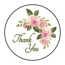 Thank you stickers, labels, tags, envelope seals, Pink flowers, roses