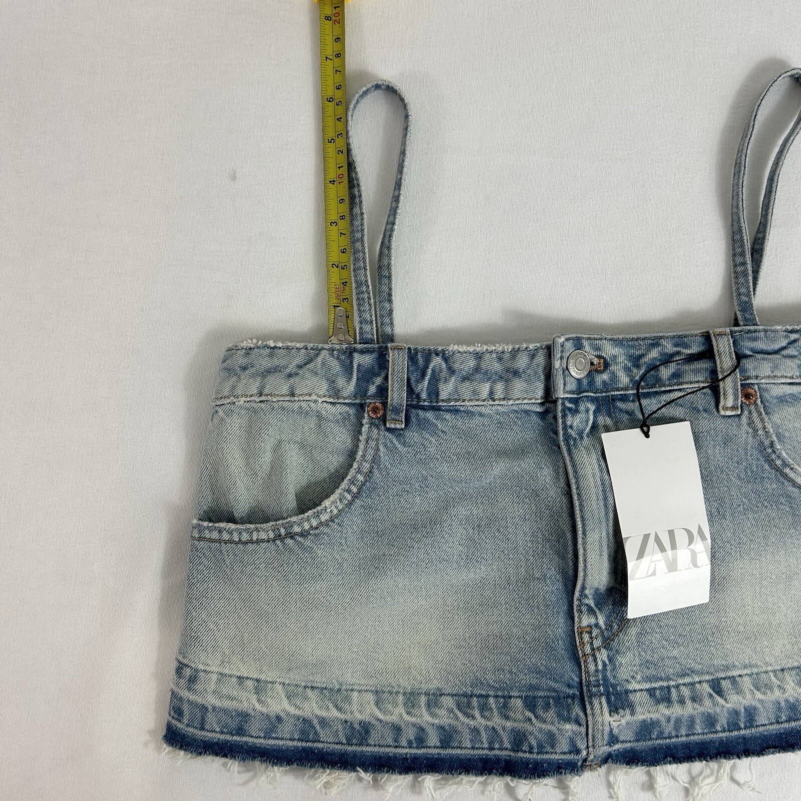 Zara Reconstructed Denim Cropped Jean Top Festival Top Size Small NWT thumbnail 9
