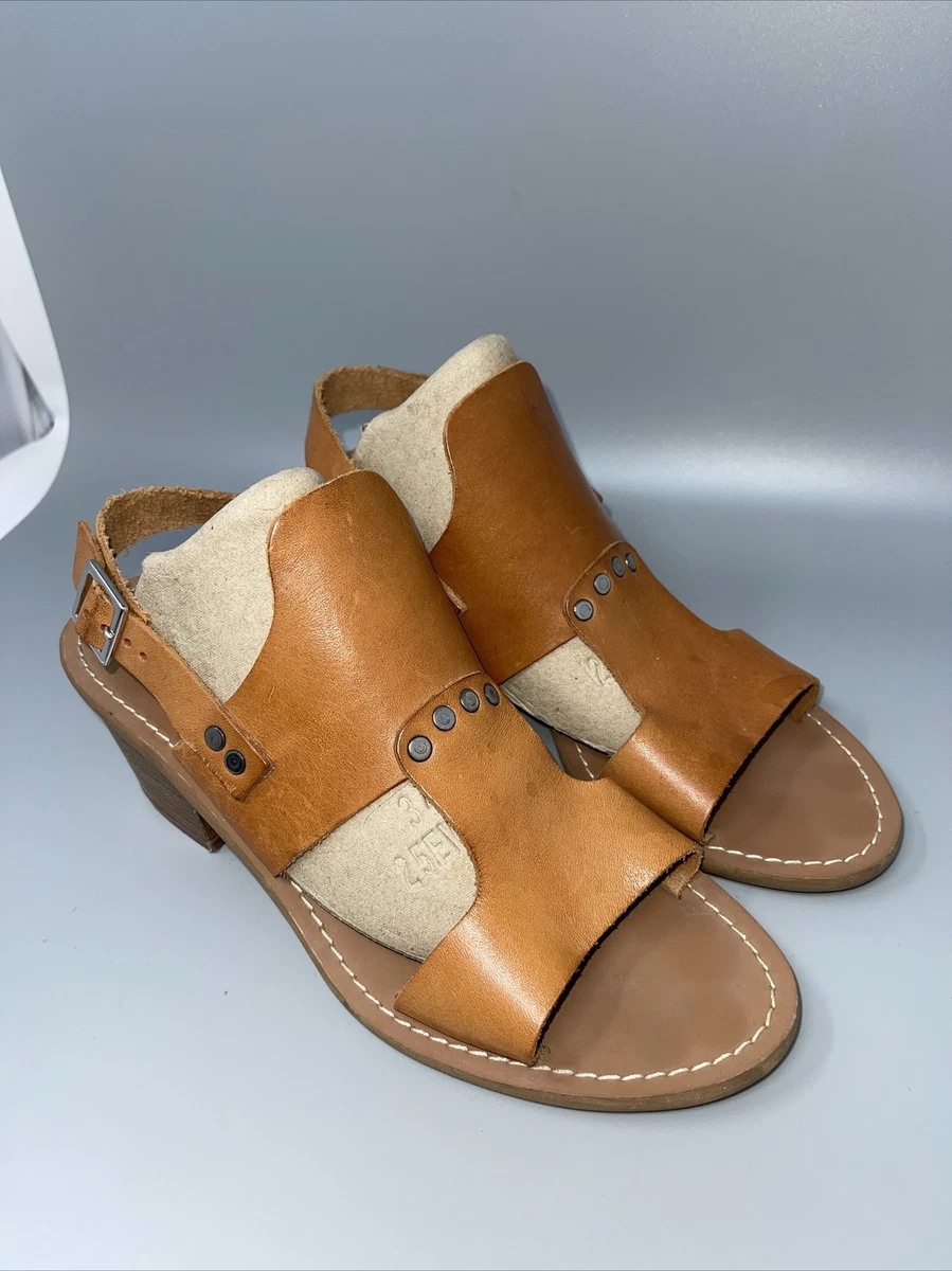Barbara Barbieri Brown Leather Slingback Sandal Block Heel studs