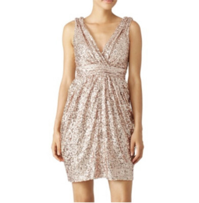NWT Badgley Mischka Fifth Avenue Showstopper Dress Rose Gold Sequin Size 2 Small
