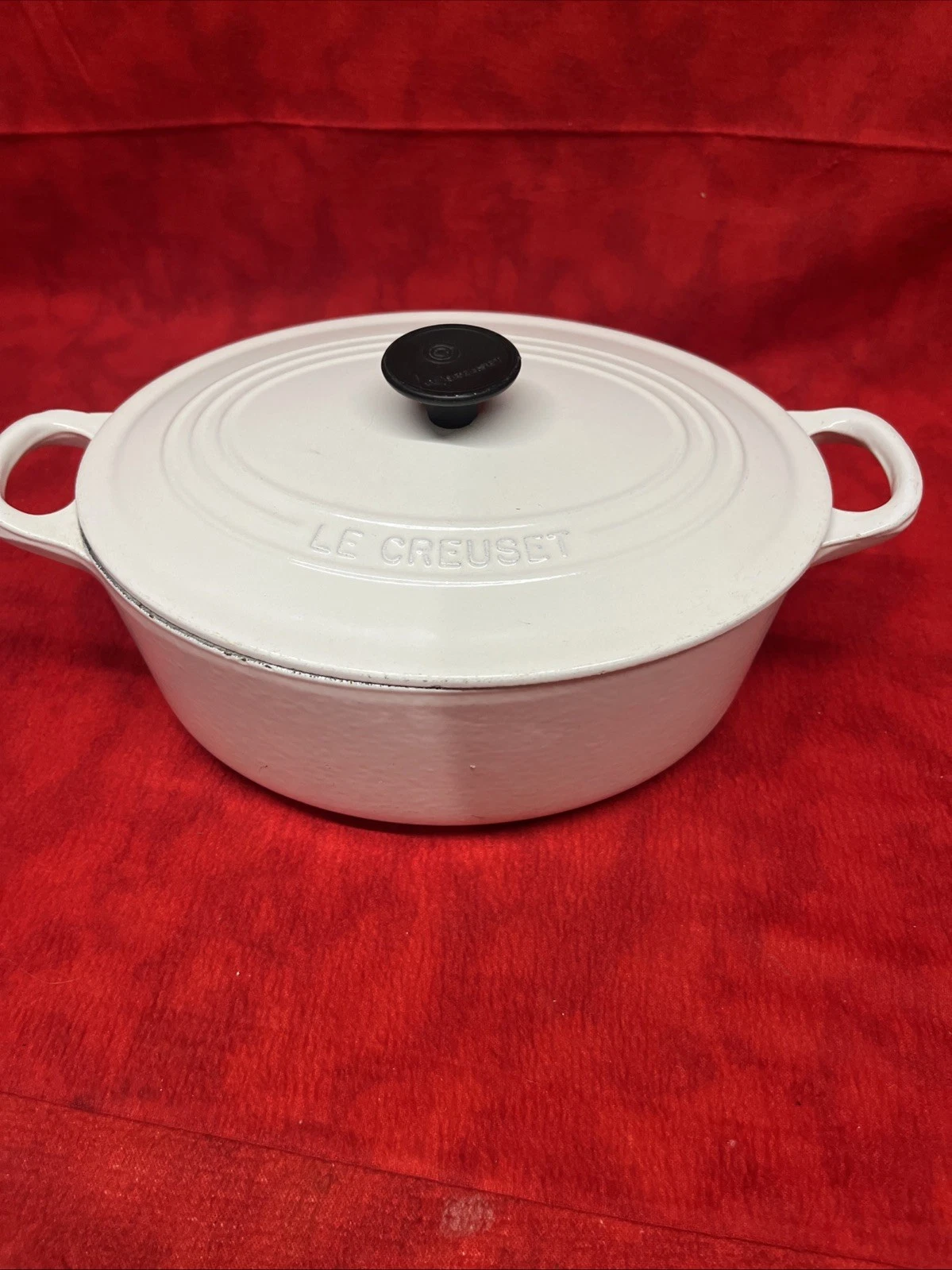 VINTAGE LE CREUSET FRANCE WHITE OVAL DUTCH OVEN #25 3.5 QT ENAMEL CAST IRON