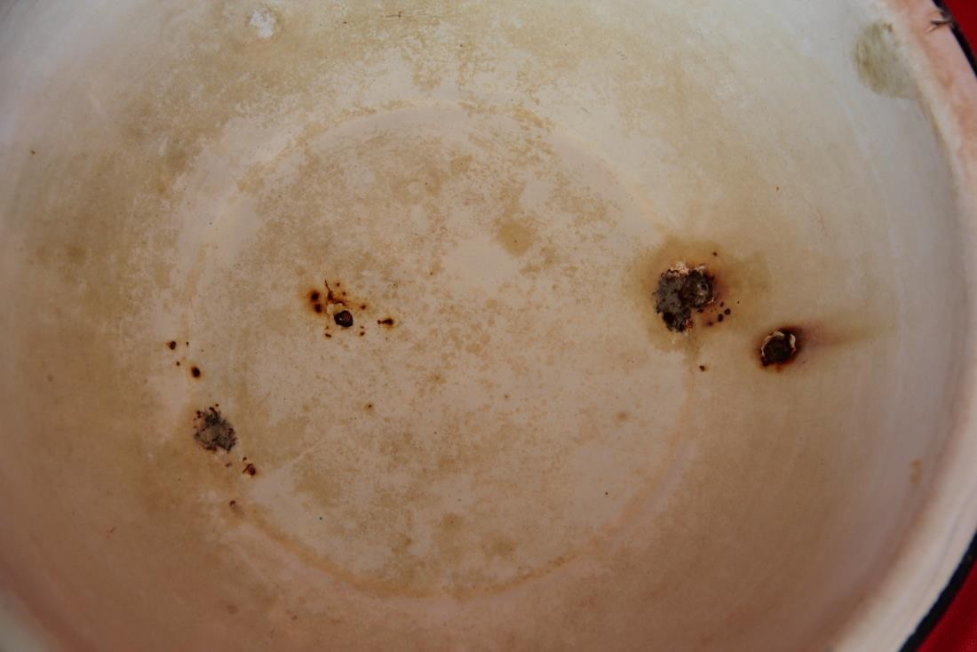 Antique Primitive Enamelware Green Swirl Bowl Graniteware Rusty Crusty Beat Up