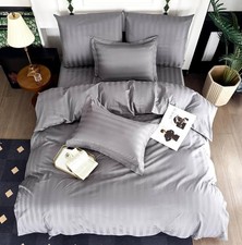 Hotel Duvet Cover KING Size 100 Cotton Stripe Grey 3 Pcs 1Duvet cover  2pillo
