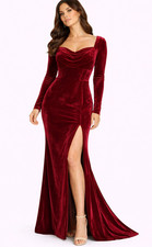 Red Velvet Mermaid Evening Gown Size 0 Long Sleeve Sweetheart Formal Prom Dress