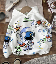Boy or Girl outer space light hoodie sweatshirt LS white astronauts-sz 4 yrs