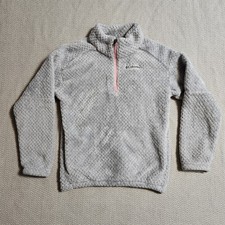 Columbia Girls Grey Pink 1/4 Zip Jacket Large 14/16 Fuzzy Waffle Texture