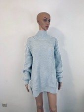 Iris von Arnim 100% Cashmere Grob Rippstrick Pullover Rollkragen Hellblau M/L