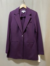 NWT Calvin Klein Women Long Sleeve Single Breasted Knit Blazer Size L Eggplant