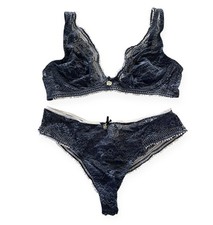 Set reggiseno e mutandine di lusso in pizzo estraibile Ferretto Intimissimi blu navy donna 36B nuovo