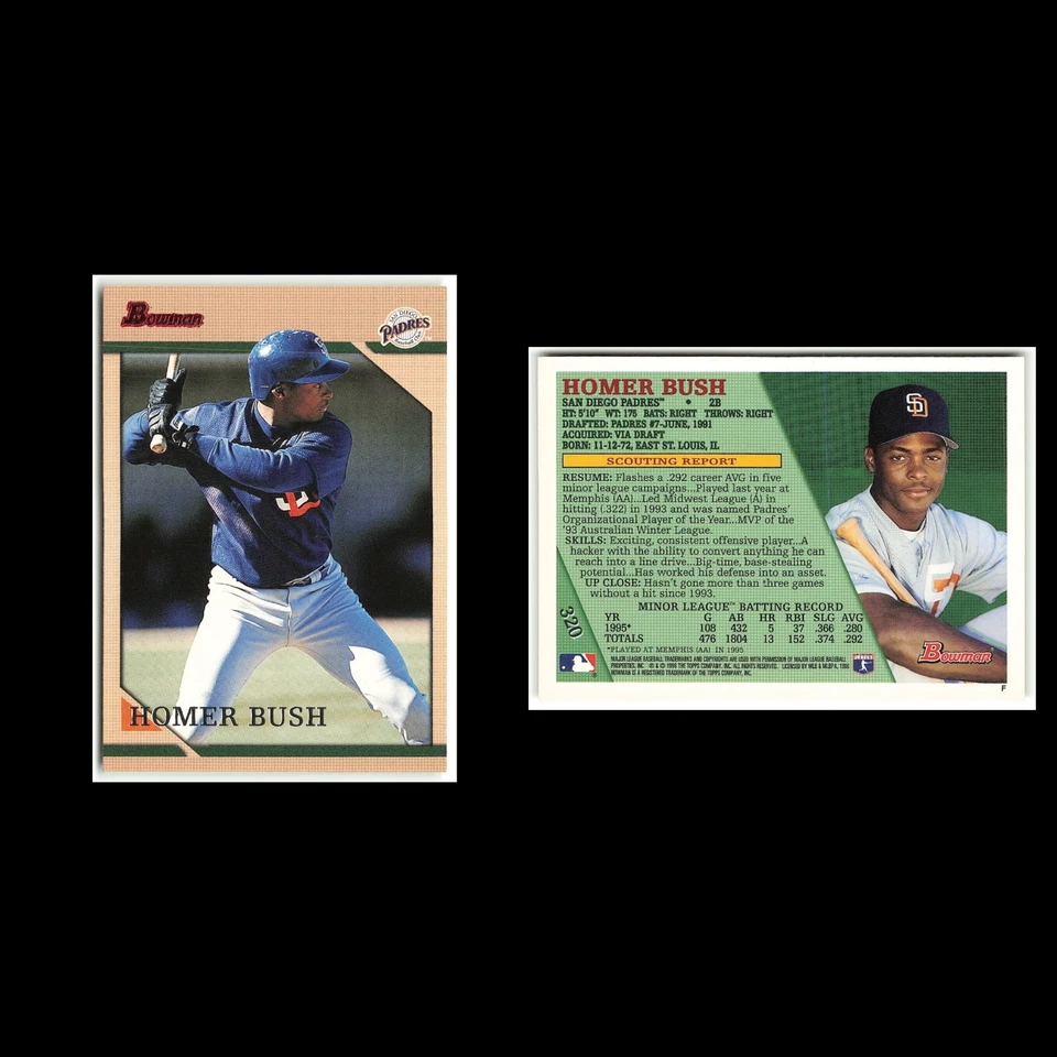 Homer Bush Rookie #320 1996 Bowman San Diego Padres Baseball Card MLB NM - Image 3 of 3