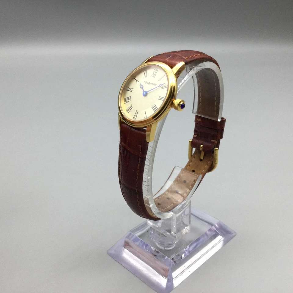 Tourneau Womens 26mm Watch Gold Tone Leather Sapphire Crystal New Battery - Image 4 of 4