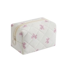 Small Quilted Cotton Makeup Bag, Aesthetic Cosmetic Bag, Cute Floral Makeup P...