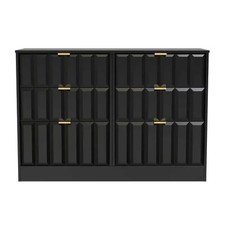 Ready Assembled New York 6 Drawer Midi Chest In Deep Black & Black Matt