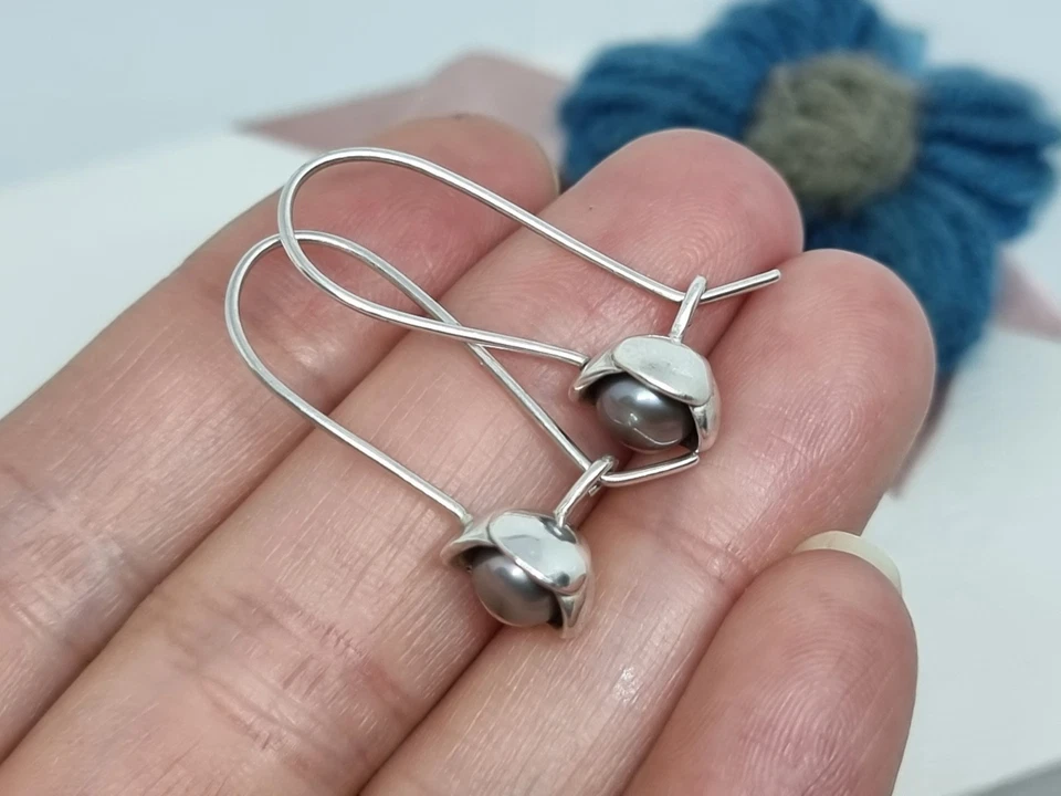 Genuino Pandora My Wish Gancho Pendientes Perlas Grises 925 ALE 💕 RARO Foto 4 de 4