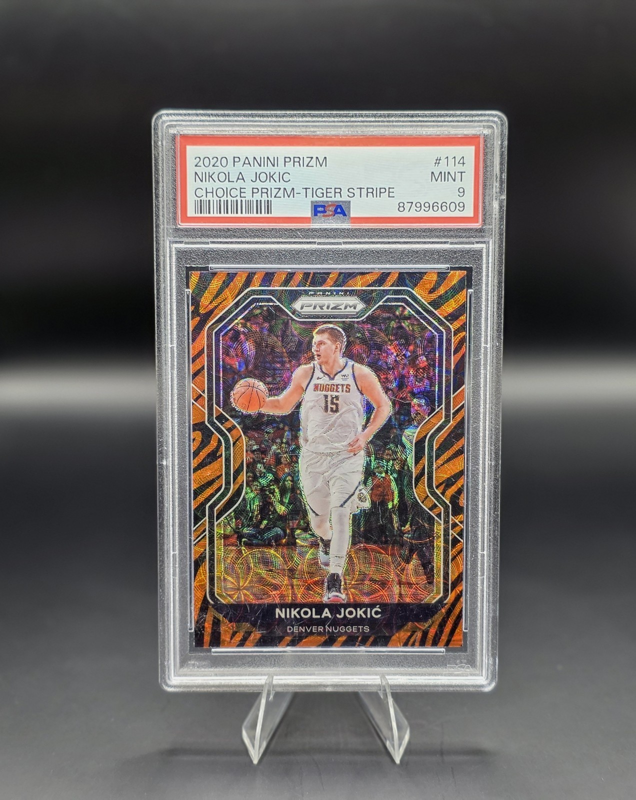 2020-21 Panini Prizm Nikola Jokic #114 Tiger Stripe PSA 9
