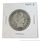 1909S Barber Silver Half Dollar US American 50c Fifty Cent Liberty Coin