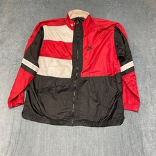 VTG Nike Windbreaker Jacket Mens XL 18/20 Red Black Color Block Nylon Full Zip