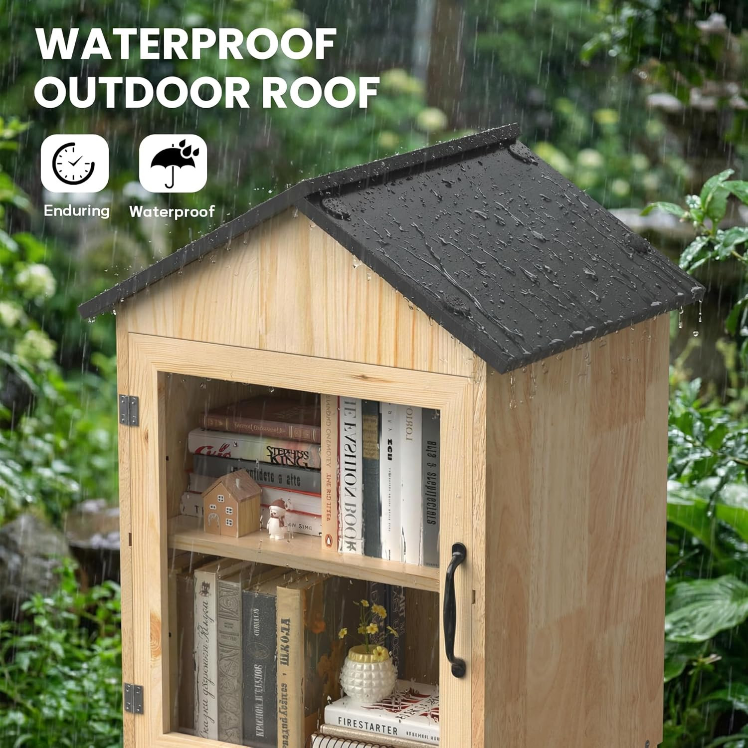 Little Free Library Kit with Planter & Dual Benches,Outdoor Library Box with Cle - Thumbnail 5