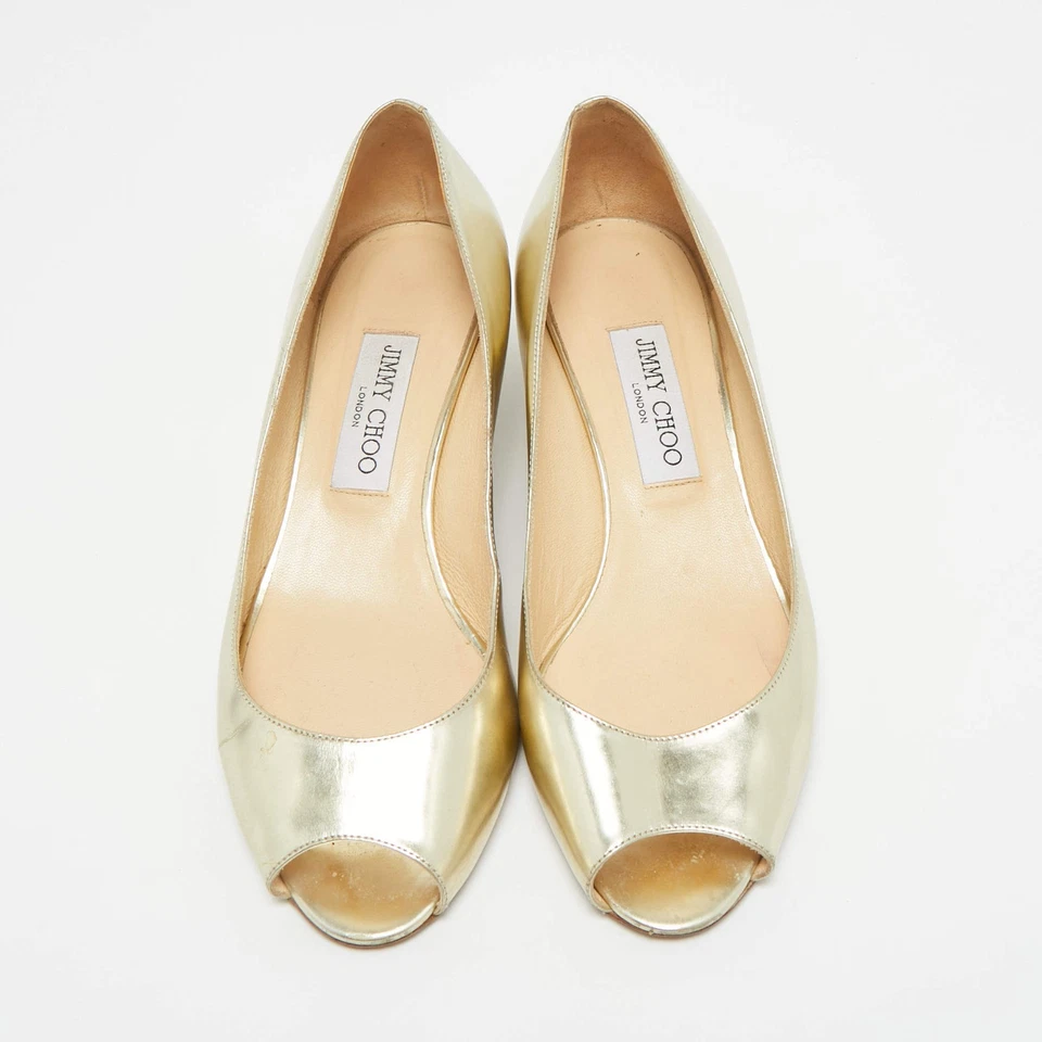 Escarpins compensés bout ouvert Jimmy Choo en cuir doré métallisé 39 - Photo 3/4