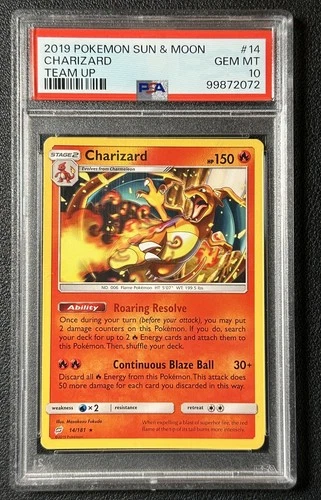 CHARIZARD PSA 10 2019 POKEMON SUN & MOON TEAM UP #14/181 RARE 2072