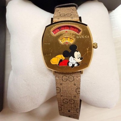 GUCCI Disney Mickey Watch Quartz Leather Band Authentic Good Condition