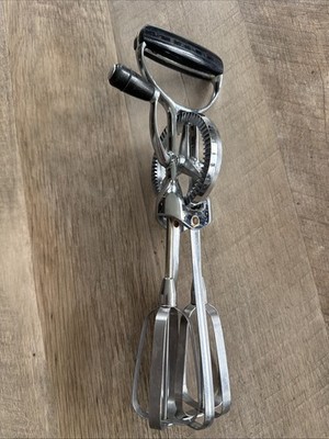 Vintage OEKCOO Black Stainless Manual Hand Mixer Egg Beater USA Kitchen