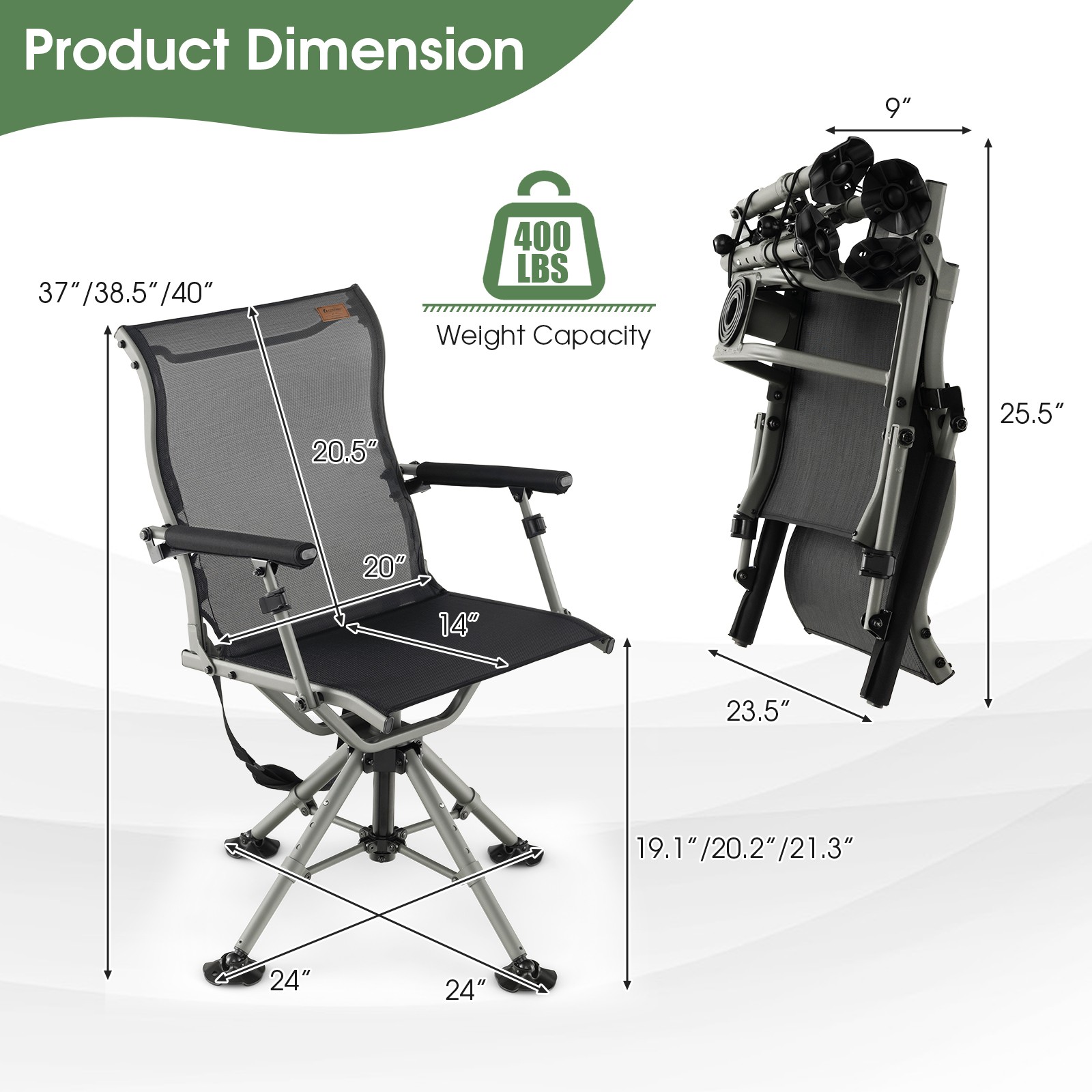 360 Degree Silent Swivel Hunting Chair, Folding Height Adjustable Hunter Chair