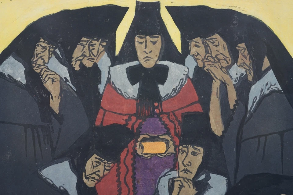 Trauernde Frauen Expressionist Farbholzschnitt signiert - Bild 2 von 4