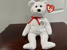 Ty Beanie Baby " White Decade" Bear  Retired 10/01/2003 10 Year Anniversary