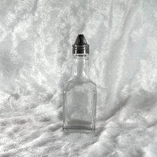 Vintage Clear Glass 6 oz. Oil/Vinegar Bottle Cruet with Bright Metal Silver Lid!