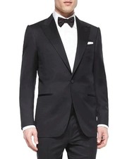 3,995 ZEGNA - "MICROSPHERE" Black Wool Peak Lapel Tuxedo - 48R