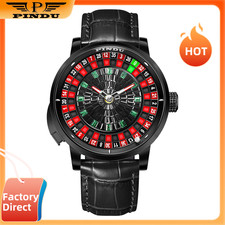 PINDU Men's Luxury Mechanical Watch Roulette Dial Sapphire Crystal Black Steel