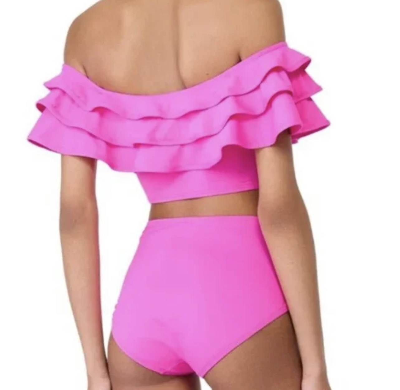 Kate Spade Ruffle Off The Shoulder High Waist Two Piece Bikini Swim Pink New XS thumbnail 5
