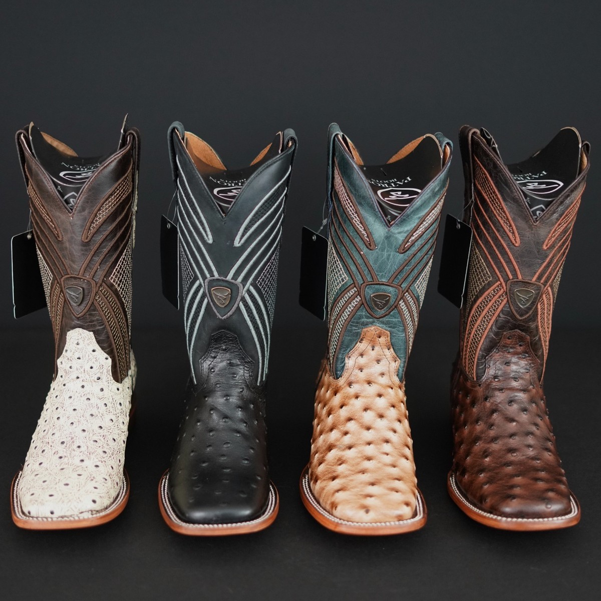 Men Genuine Leather Ostrich Leg Print Western Wide