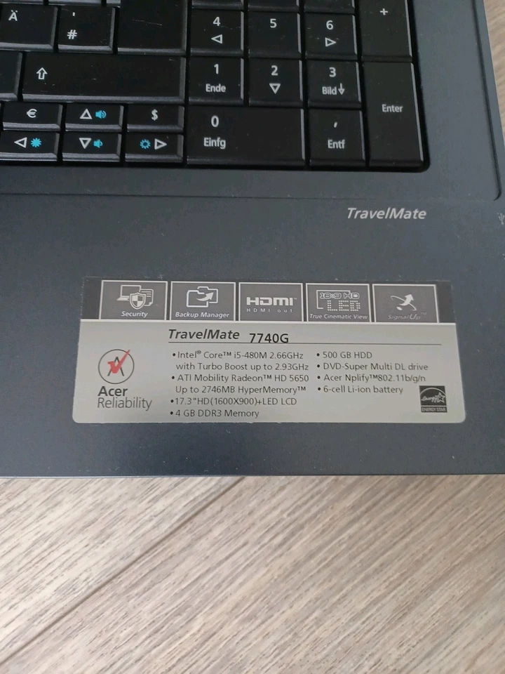 Acer Travelmate 7740, i5, 8GB RAM, 240GB SSD, 17,3", Windows 11 - Bild 2 von 4