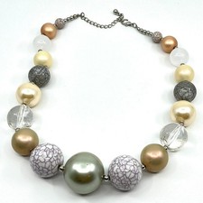Vintage Y2K Chunky Mixed Bead Statement Necklace Earth Tone & Marble Style Boho