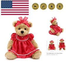 Small Baby Teddy Bear with Cloth Cute Stuffed Animal Soft Plush Toy 10" Red l...