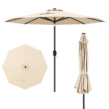 9Ft Outdoor Market Patio Table Umbrella Push Button Tilt Crank Lift Beige