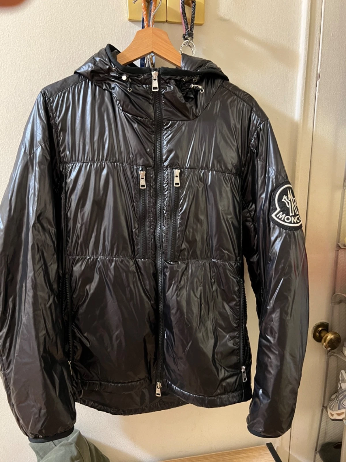 Moncler Lafond Black Nylon Down Jacket Men's Size 2 Hooded Glossy Puffer Jacket - product detail image 1
