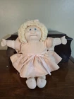 Cabbage Patch Kids Soft Cloth Baby Doll Blonde Curly Yarn Hair Pink Dress