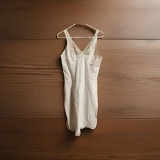 Vtg 70's Wonder maid White cotton Full Slip Nightgown Dress 36 Lace