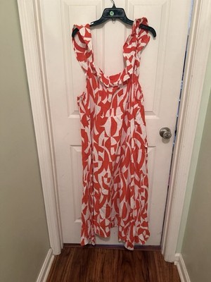 Anthropologie Red And White Geometric Dress 22w NWT